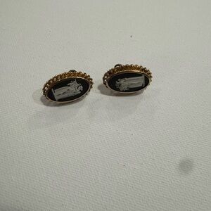 Elegant Black and Gold Cameo Earrings